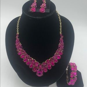 3 piece Hot pink necklace set